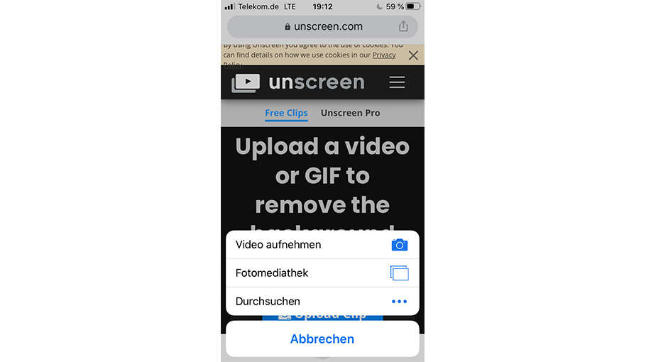 Dort wählen Sie „Upload Clip“ und laden das erstellte Video hoch