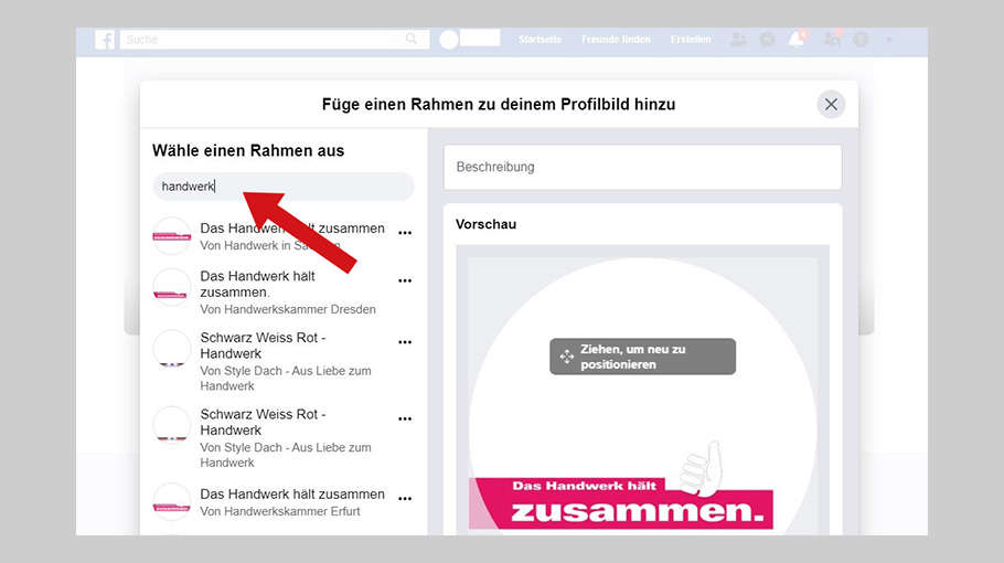 Handwerk Sticker zu Facebook Profilbild hinzufügen Schritt 8