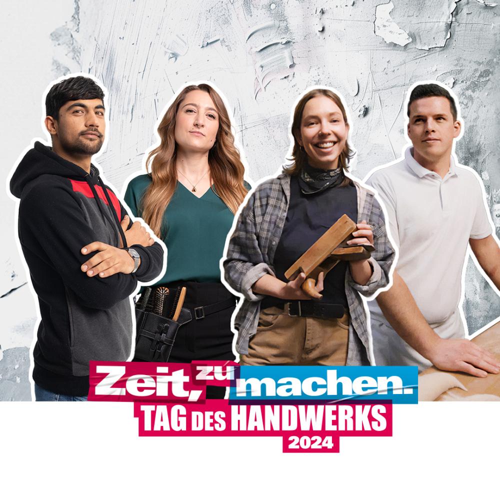 Collage mit vier HandwerkerInnen