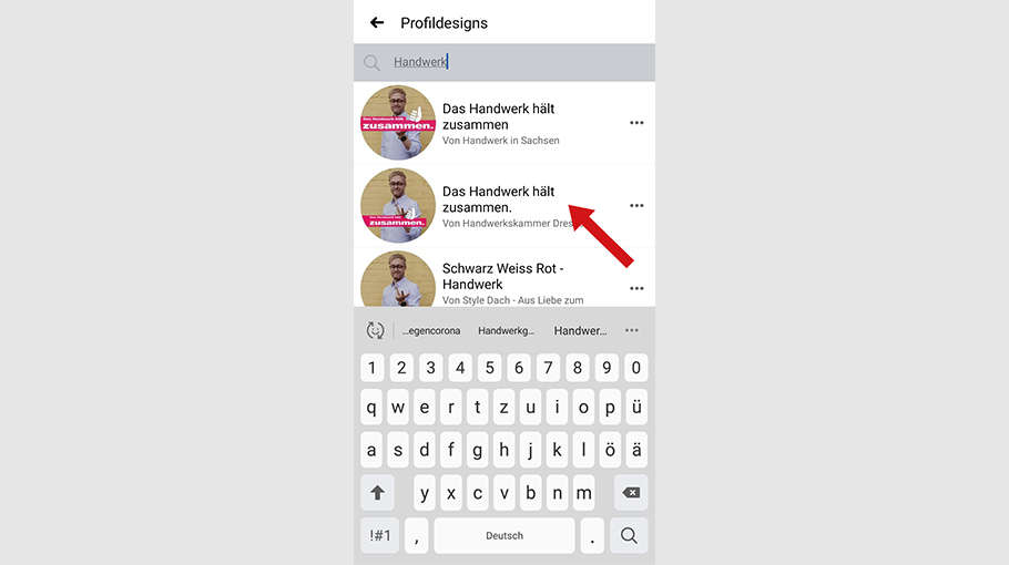 Handwerk Sticker zu Facebook Profilbild hinzufügen Schritt 3